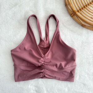 Alo Yoga Wild Thing Bra Pink Mauve Ruched V-neck Crop Top